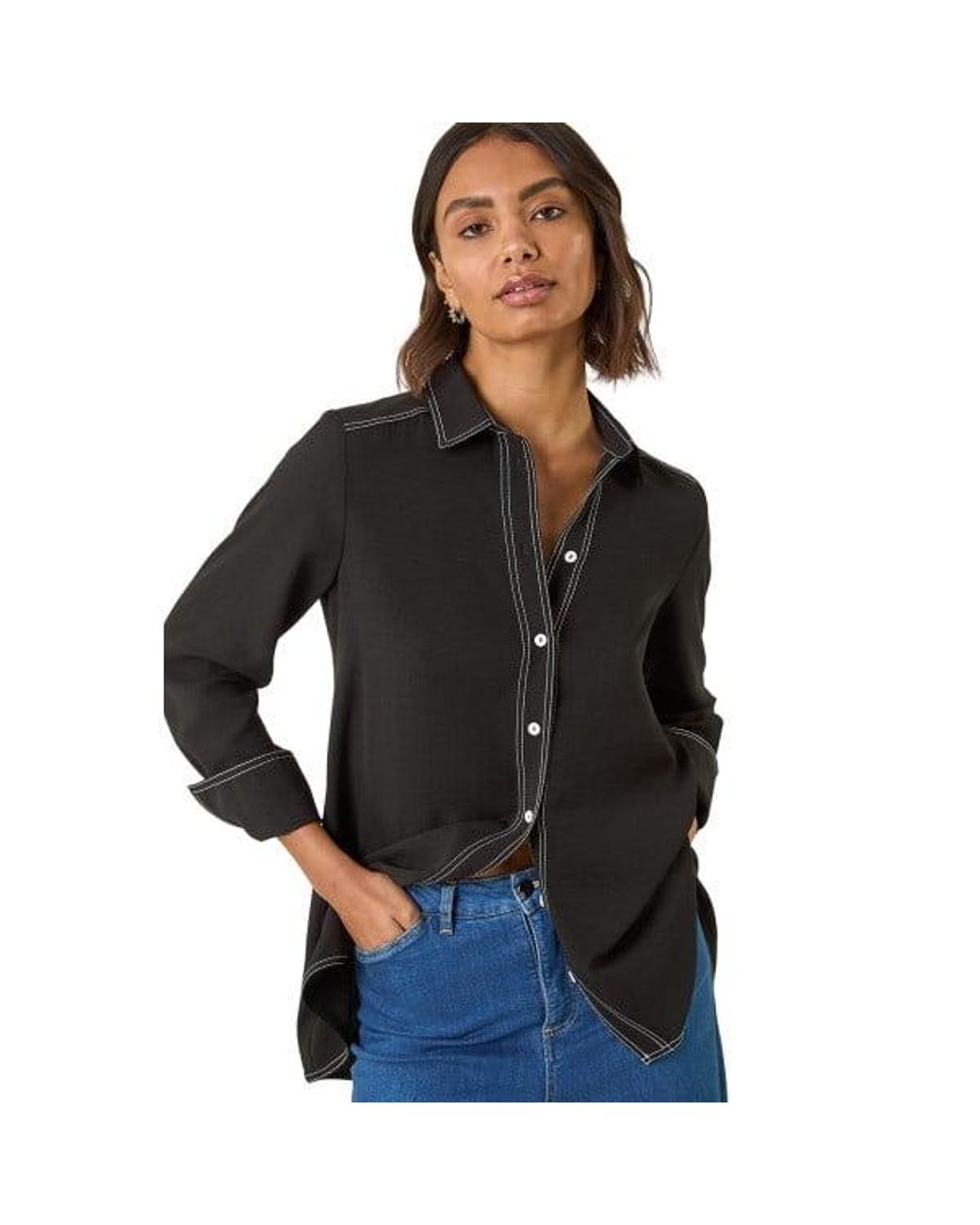 Roman Black Constrast Stitch Shirt