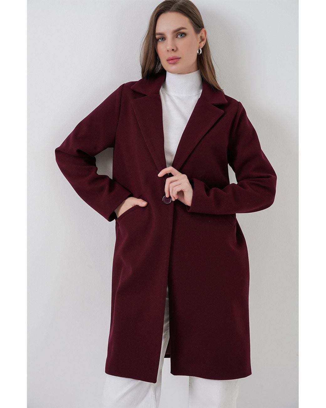 Bigdart Red Buttoned Long Coat With Pockets