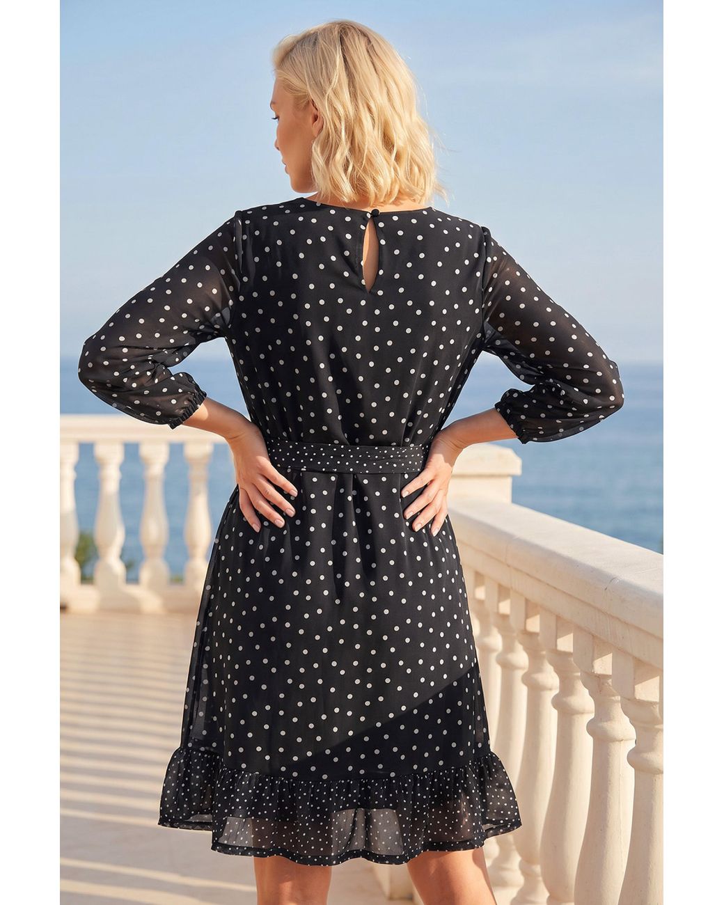 Roman Black Petite Frill Hem Dress