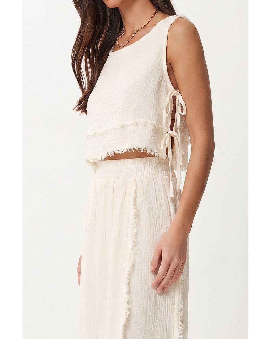 Happiness İstanbul Natural Cotton Sleeveless Blouse And Midi Skirt Set