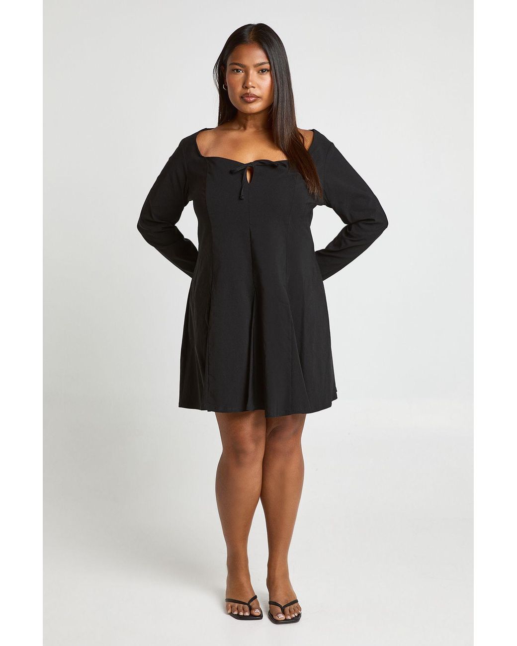 Boohoo Black Plus Sweetheart Neckline Godet Skater Dress