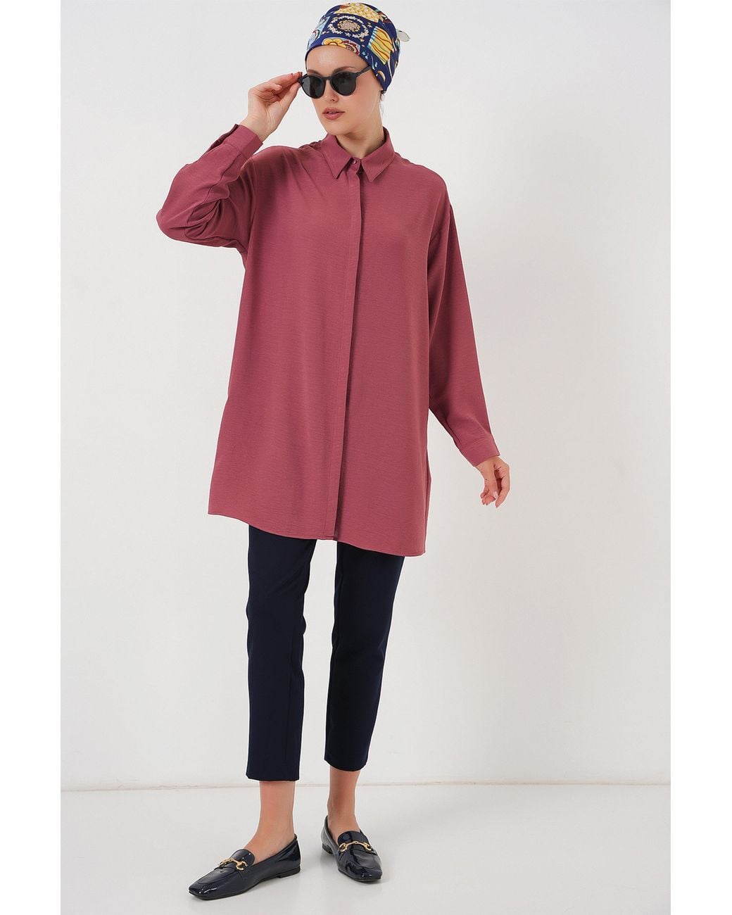 Bigdart Red Oversized Long Sleeve Button-Up Blouse With Shirt Collar