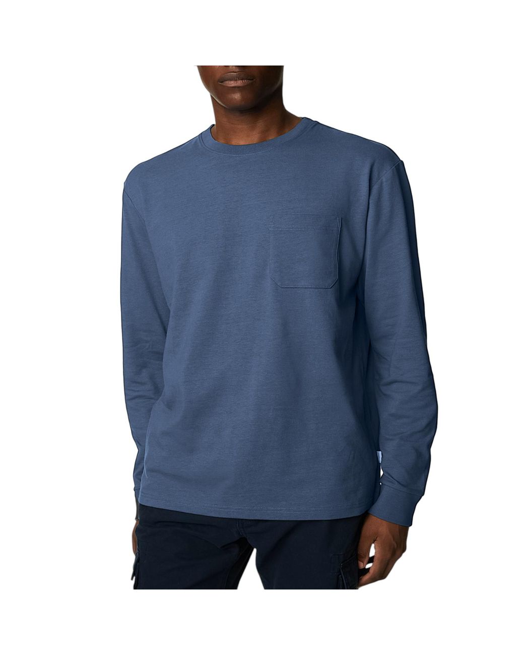 Marks & Spencer Blue M&S Long Sleeve T Shirt Pure Soft Cotton Crew Neck Oversized Fit Winter Tee for men