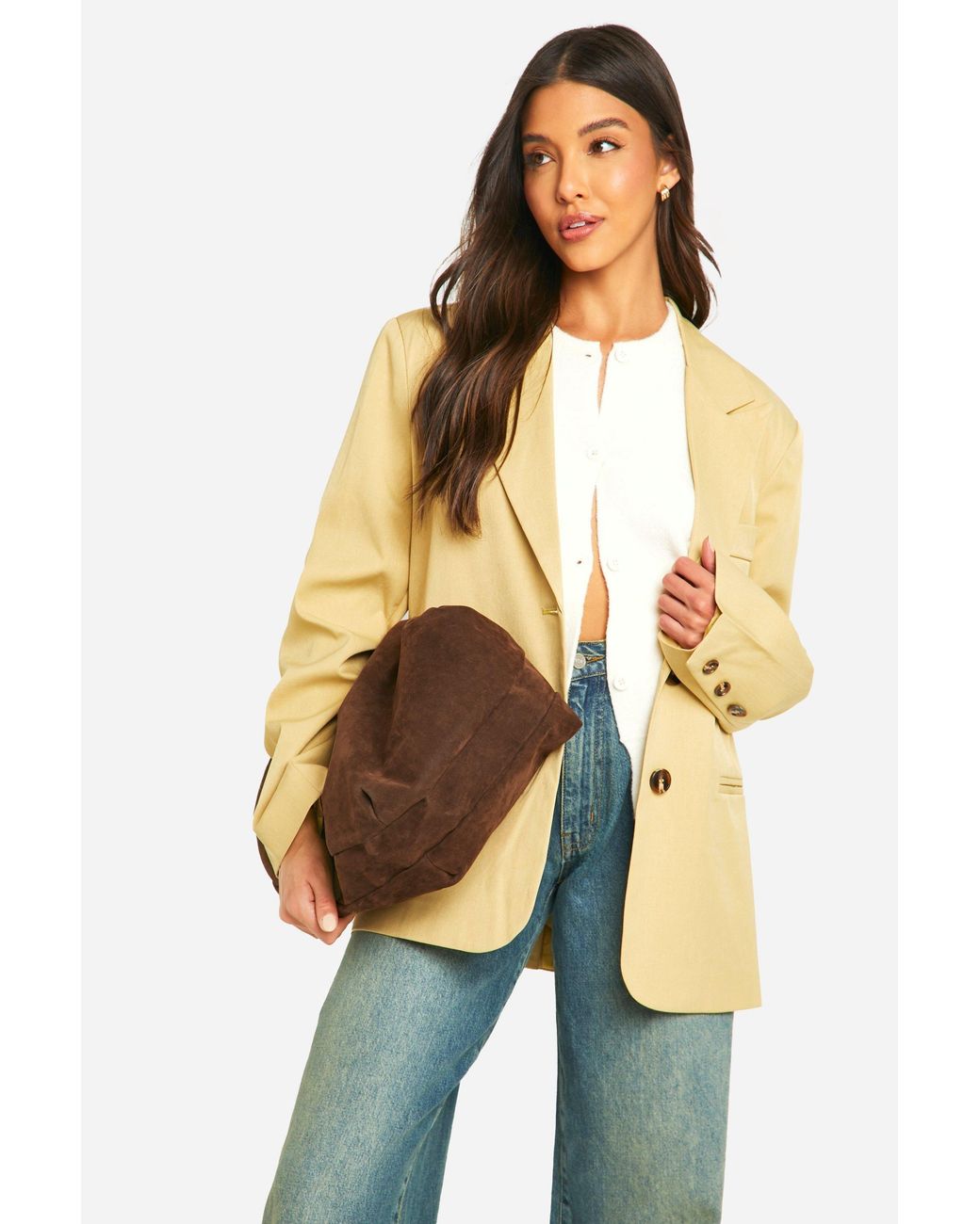 Boohoo Yellow Single Breasted Relaxed Fit Tailored Blazer