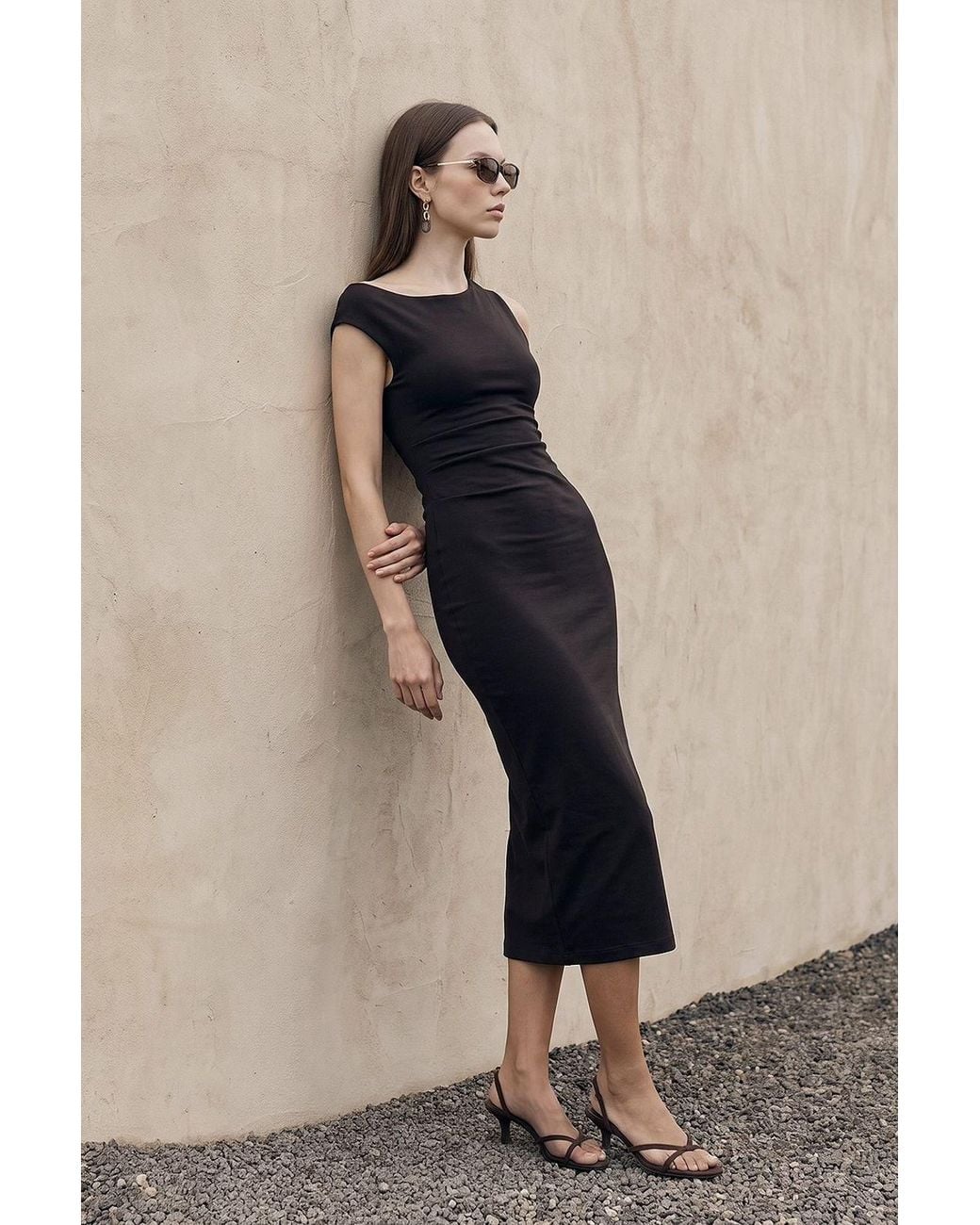 Dilvin Natural Sleeveless Bodycon Midi Dress
