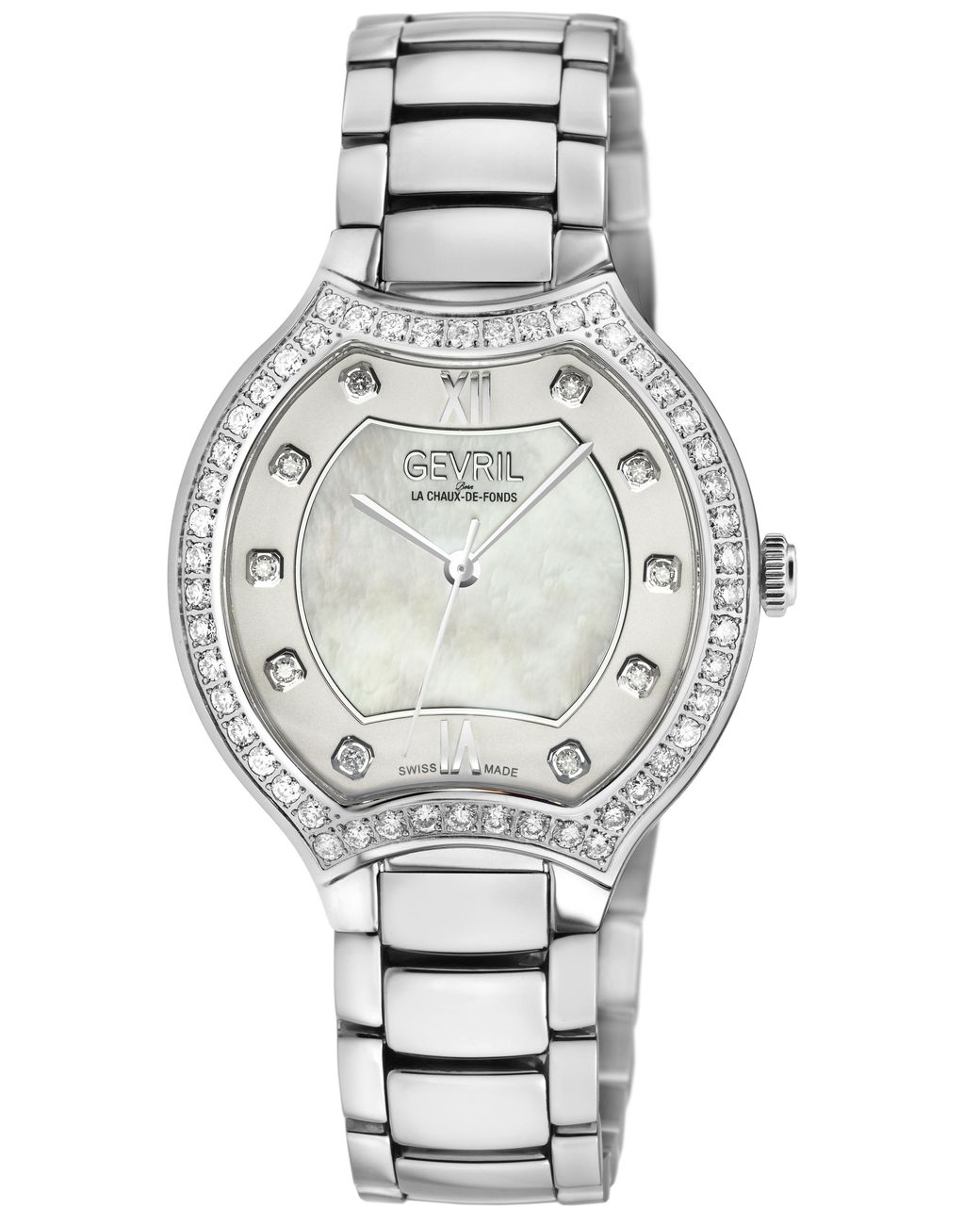 Gevril Gray Lugano Swiss Diamond Mop Dial 316L Stainless Steel Bracelet Watch