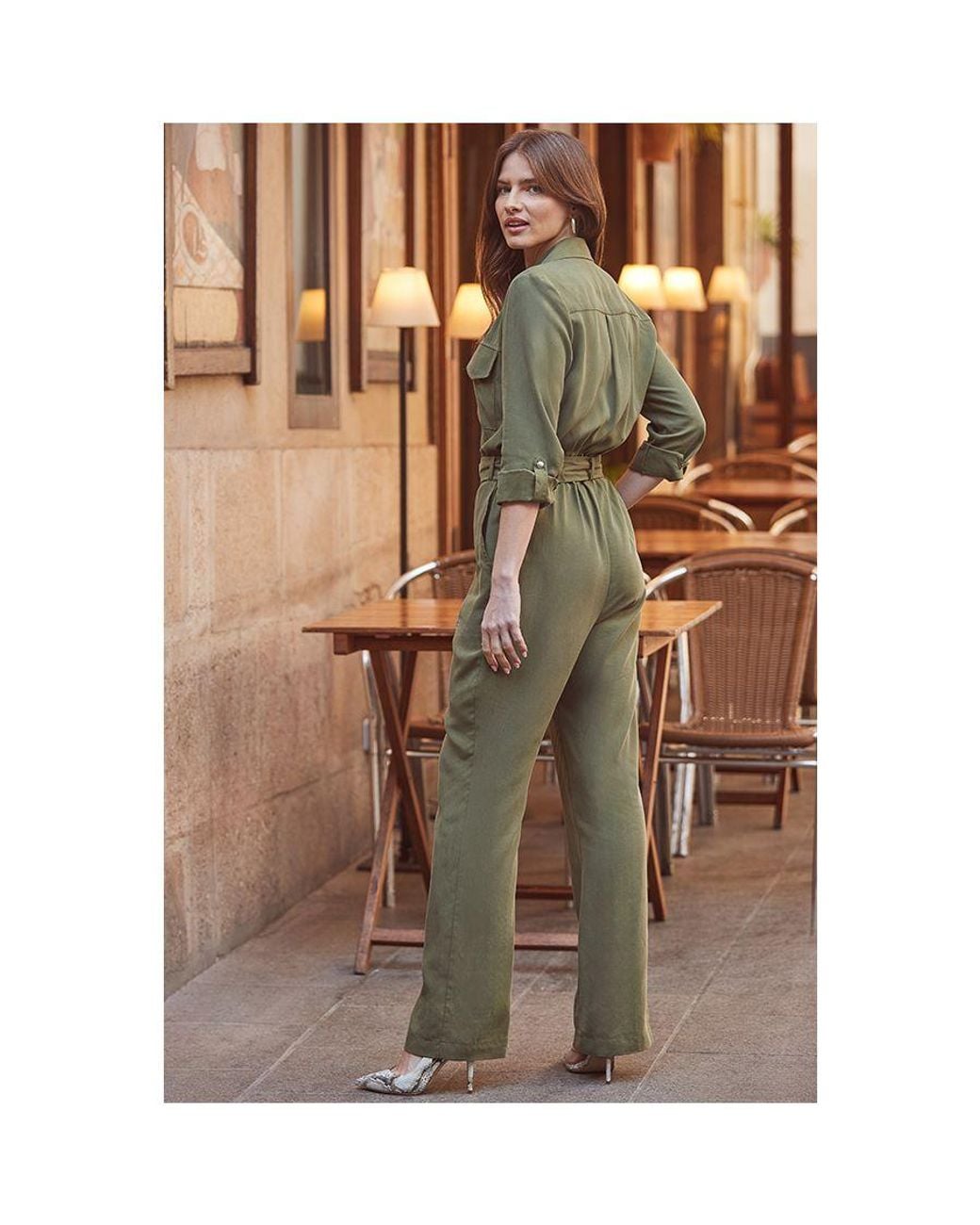 Sosandar Brown Khaki Relaxed Fit Belted Straight Leg Jumpsuit