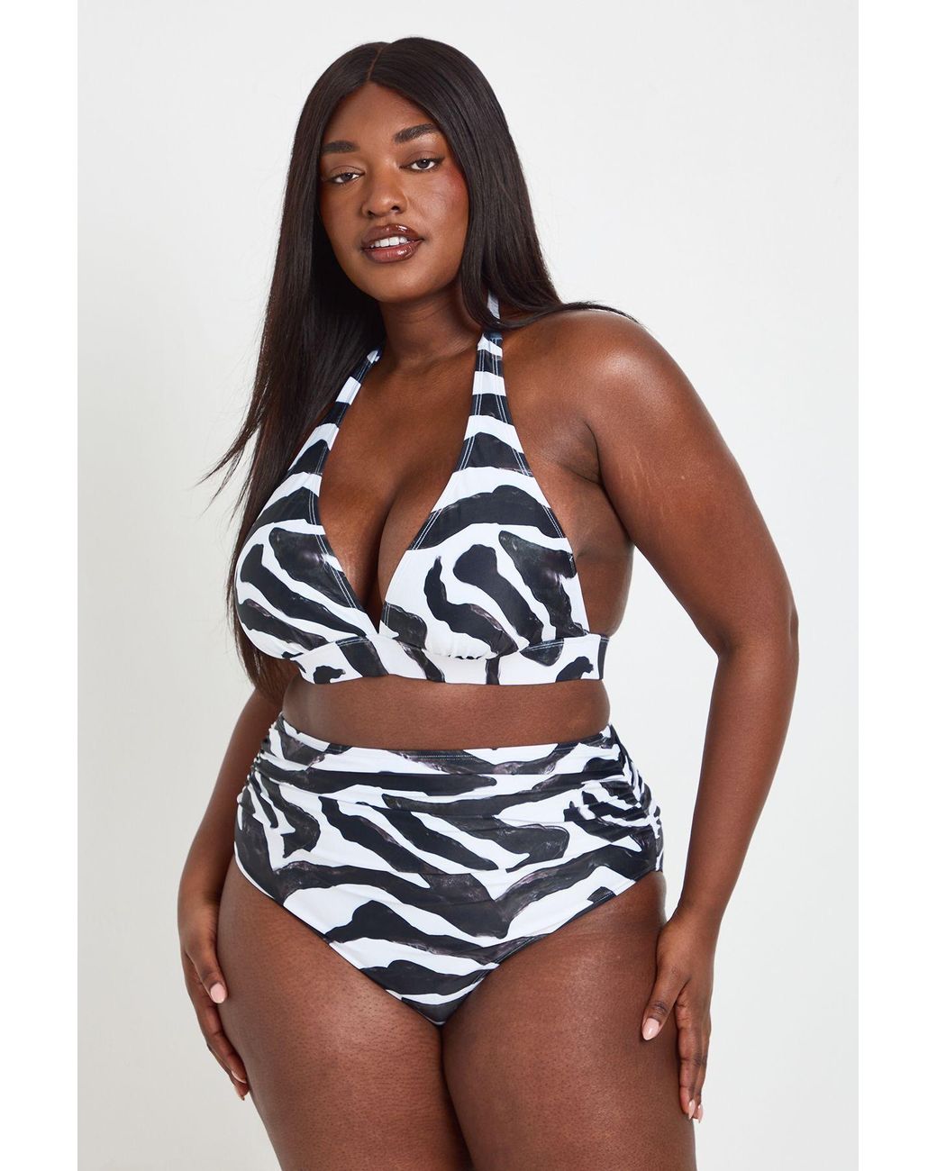 Boohoo Black Plus Essentials Zebra Ruched High Waist Brief