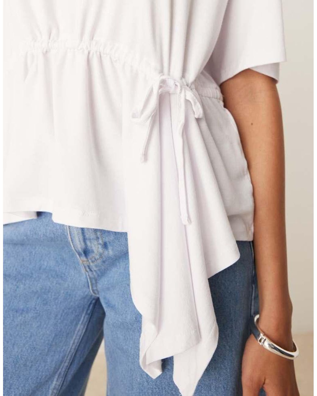 ASOS White Cinched Elastic Hanky Hem T Shirt