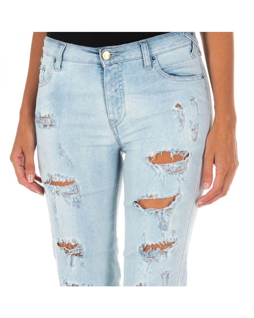 Met Blue Long Denim Pants With Straight Hem Cut 10Db50255