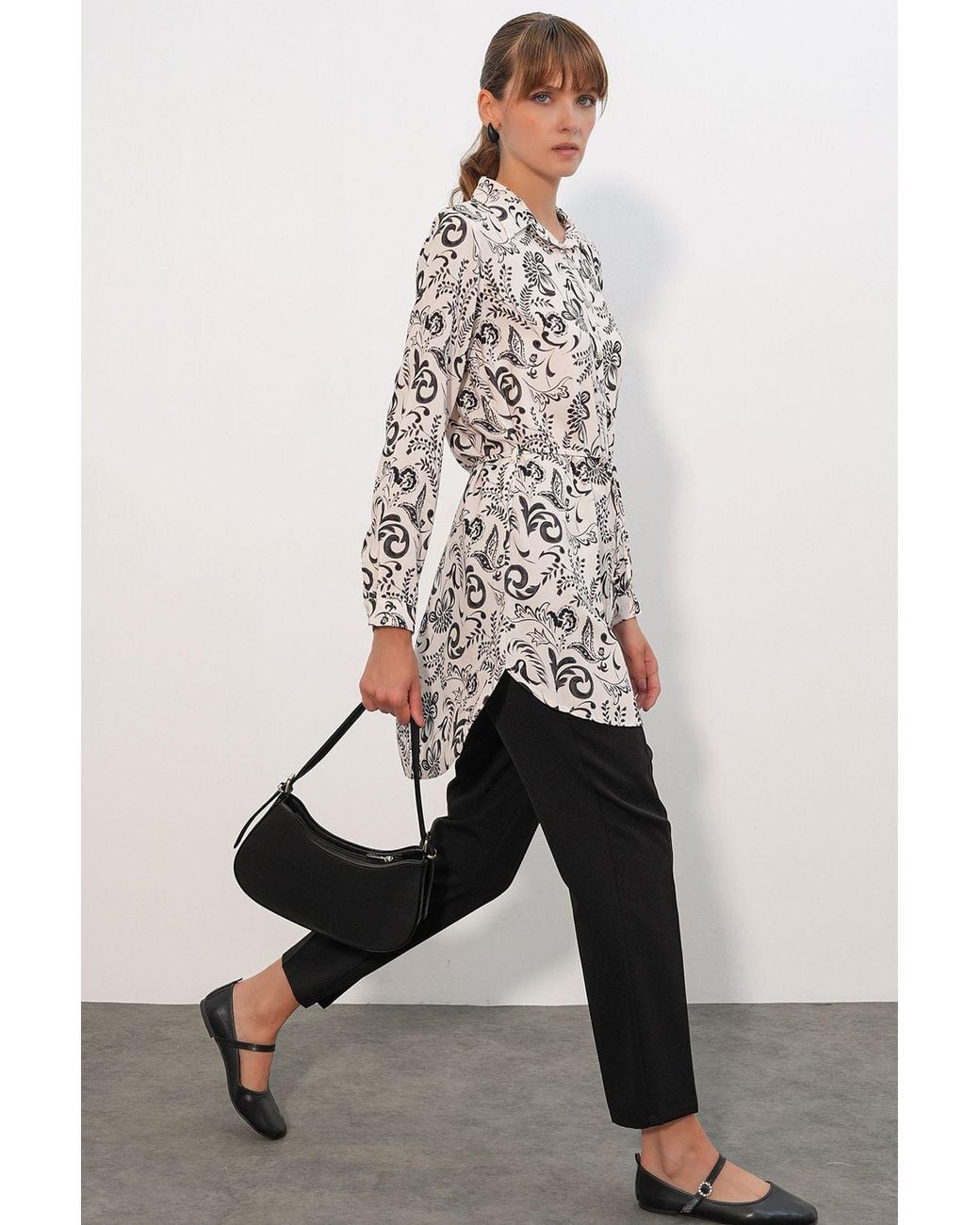 Bigdart Multicolor Floral Viscose Crepe Belted Long Shirt