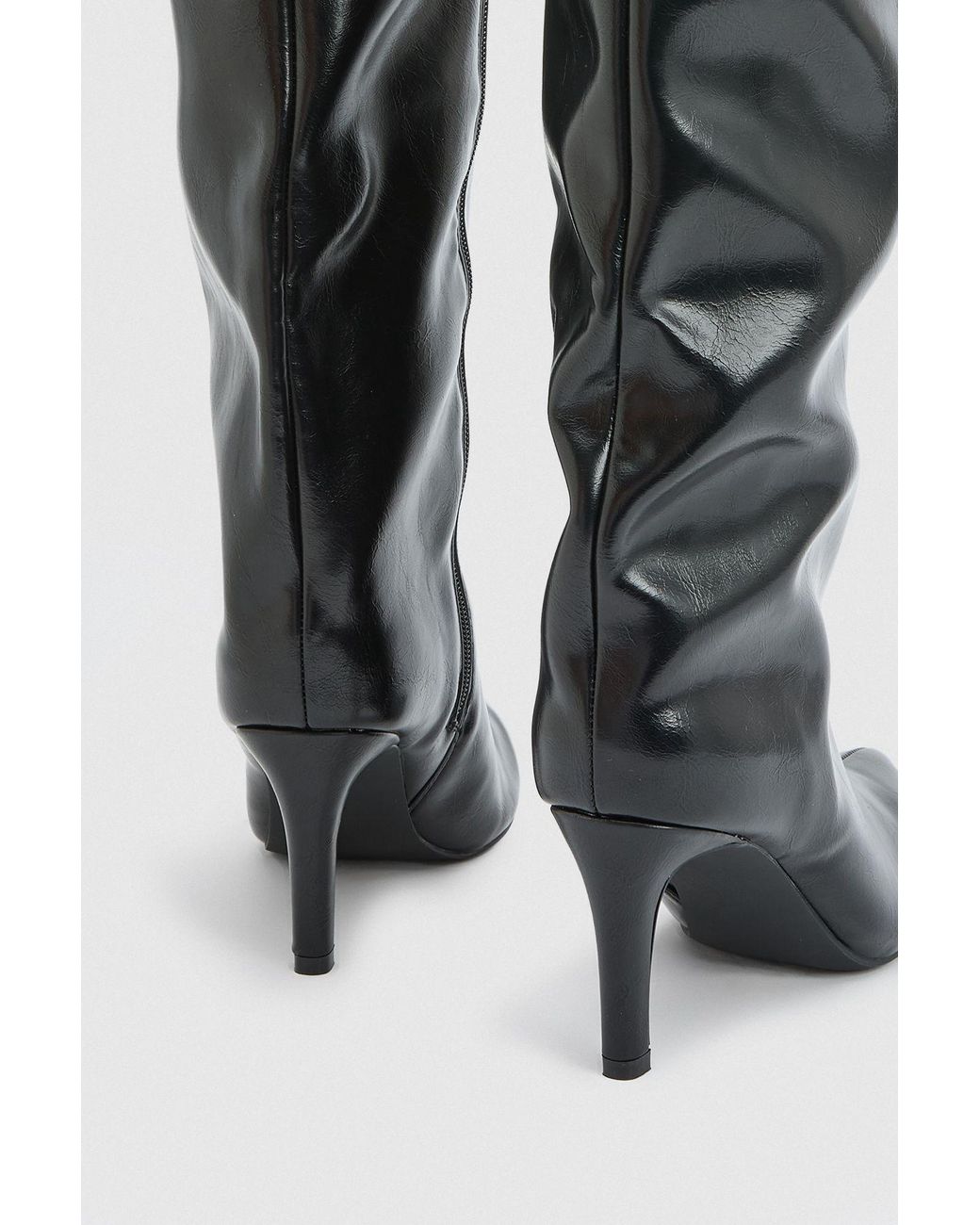 Faith Black Amelia Faux Leather High Stiletto Heel Leg Boots