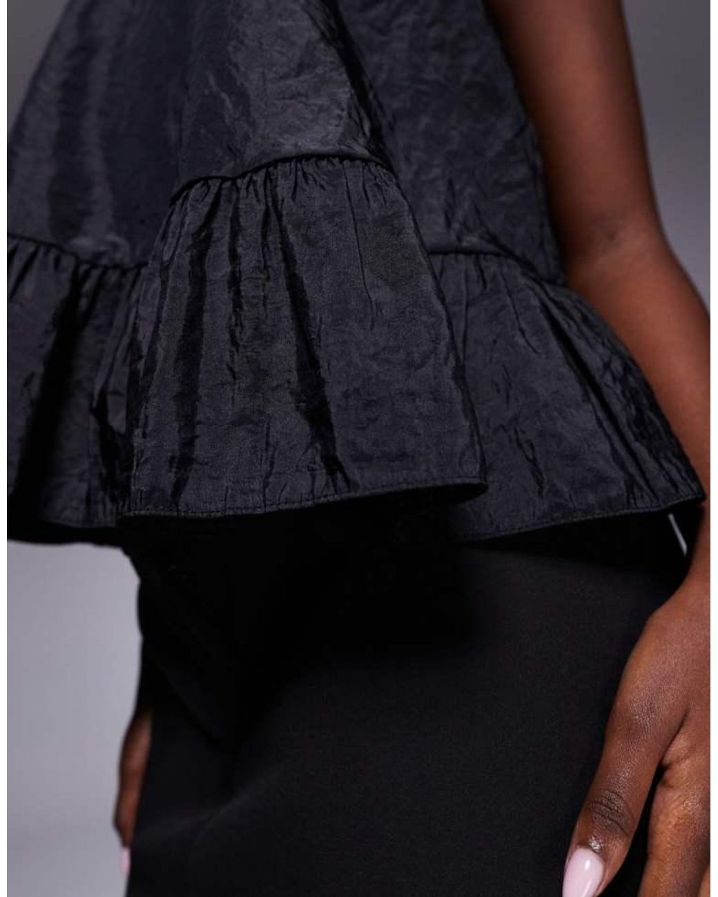ASOS Blue Halter Neck Ruffle Hem Taffeta Smock Top