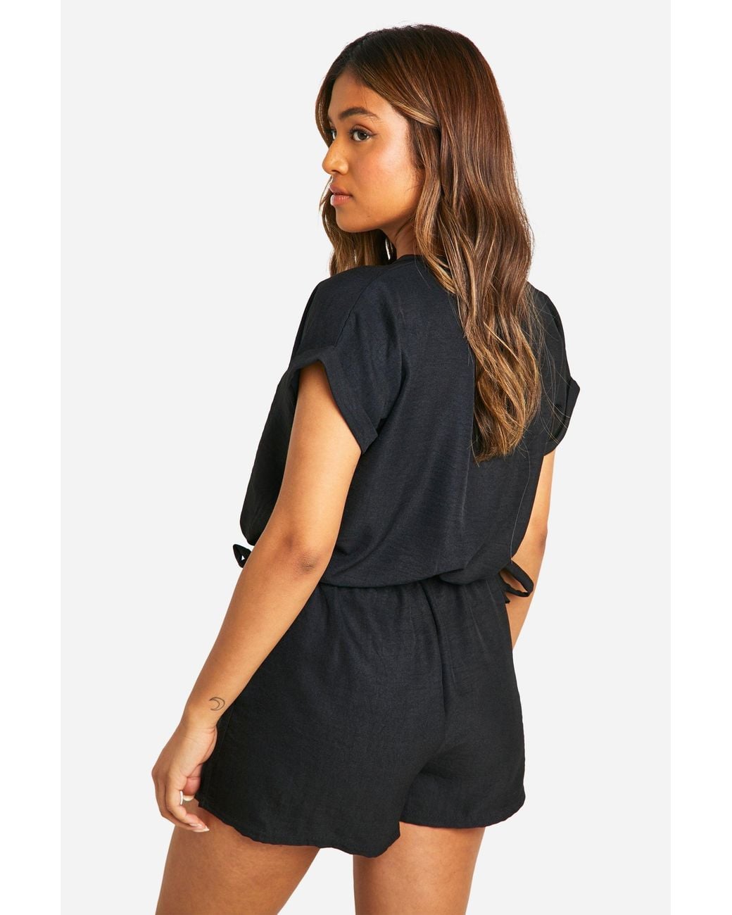 Boohoo Black Petite Linen Look Tailored Shorts