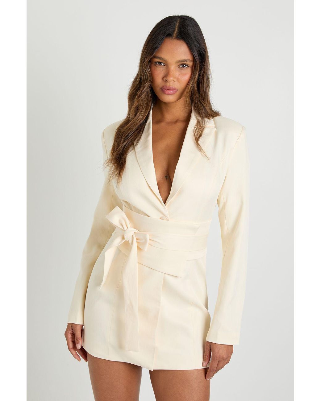 Boohoo Natural Tailored Belt Detail Blazer Dress