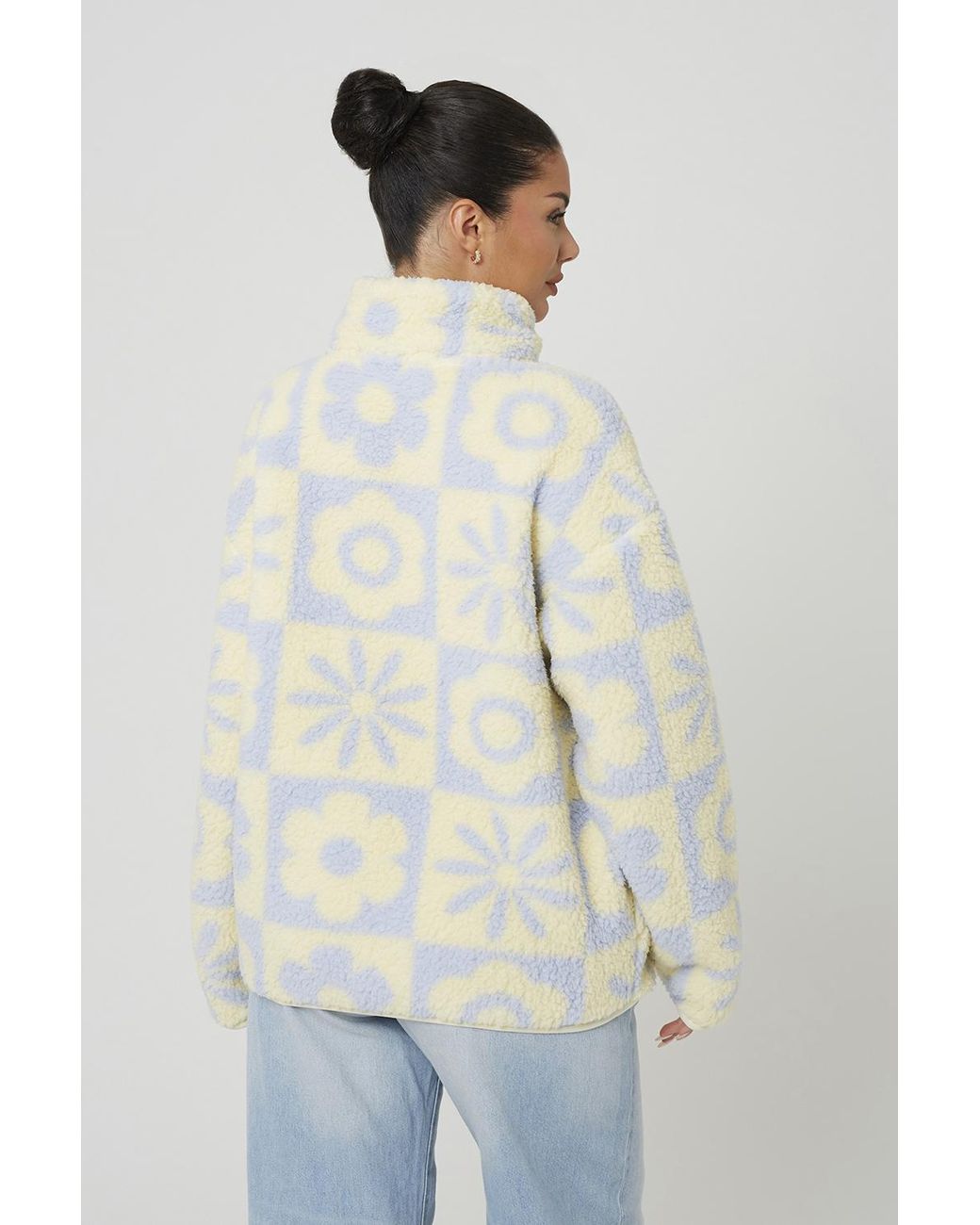 Brave Soul Natural Sherpa Fleece Floral Print Sweatshirt