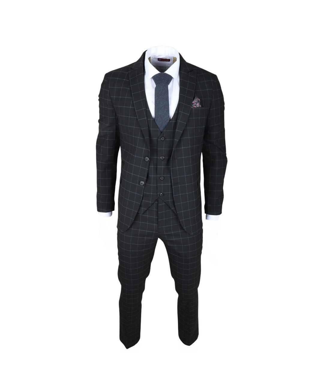 TruClothing Black Checked 3 Piece Suit Tailored Fit for men