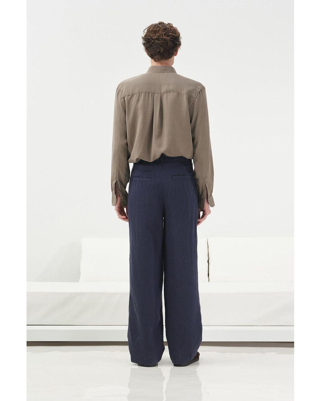 Giesto Blue High-Waist Wide-Leg Woven Trousers for men