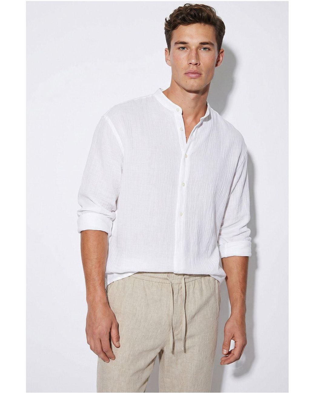 Bianco Lucci White Oversized Mandarin Collar Shirt