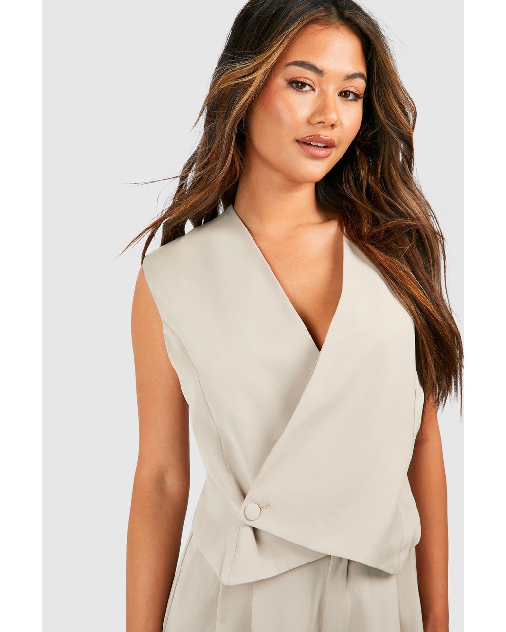 Boohoo White Asymmetric Button Front Waistcoat