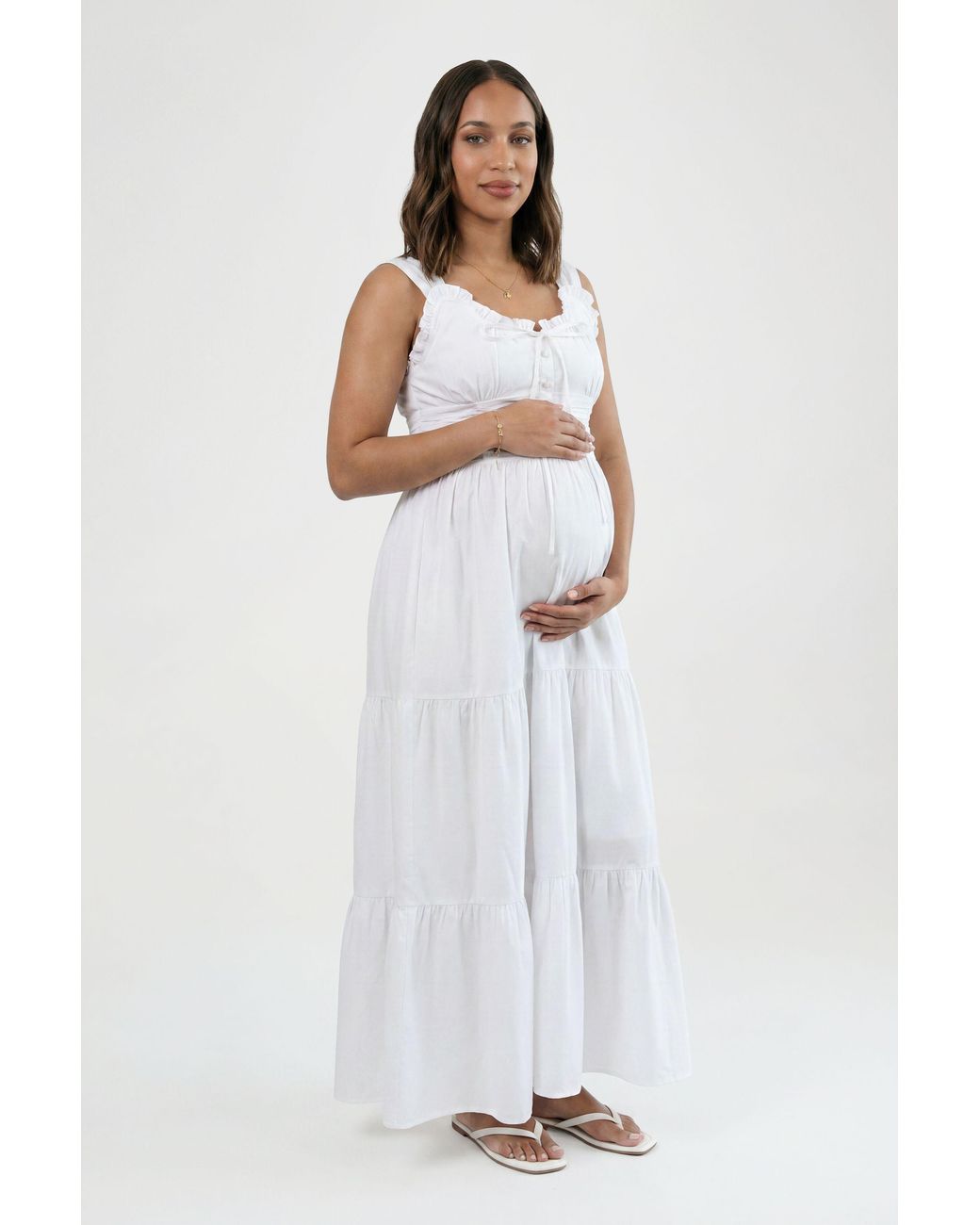 Boohoo White Maternity Ruched Poplin Maxi Dress