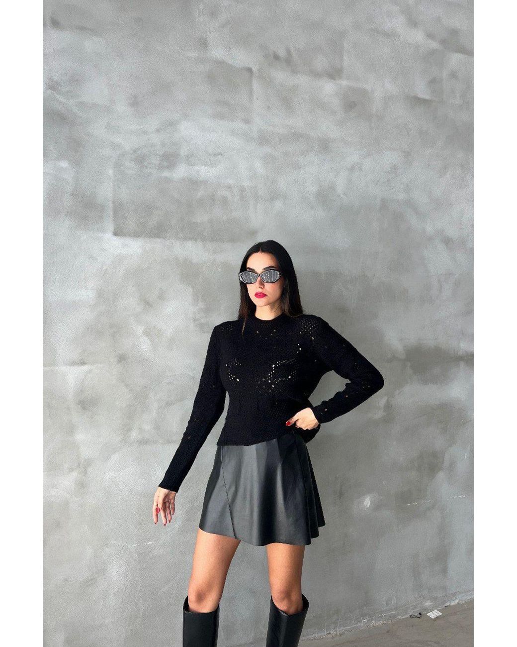 Hiccup Gray Crew Neck Cropped Sweater With A Lace Up Back