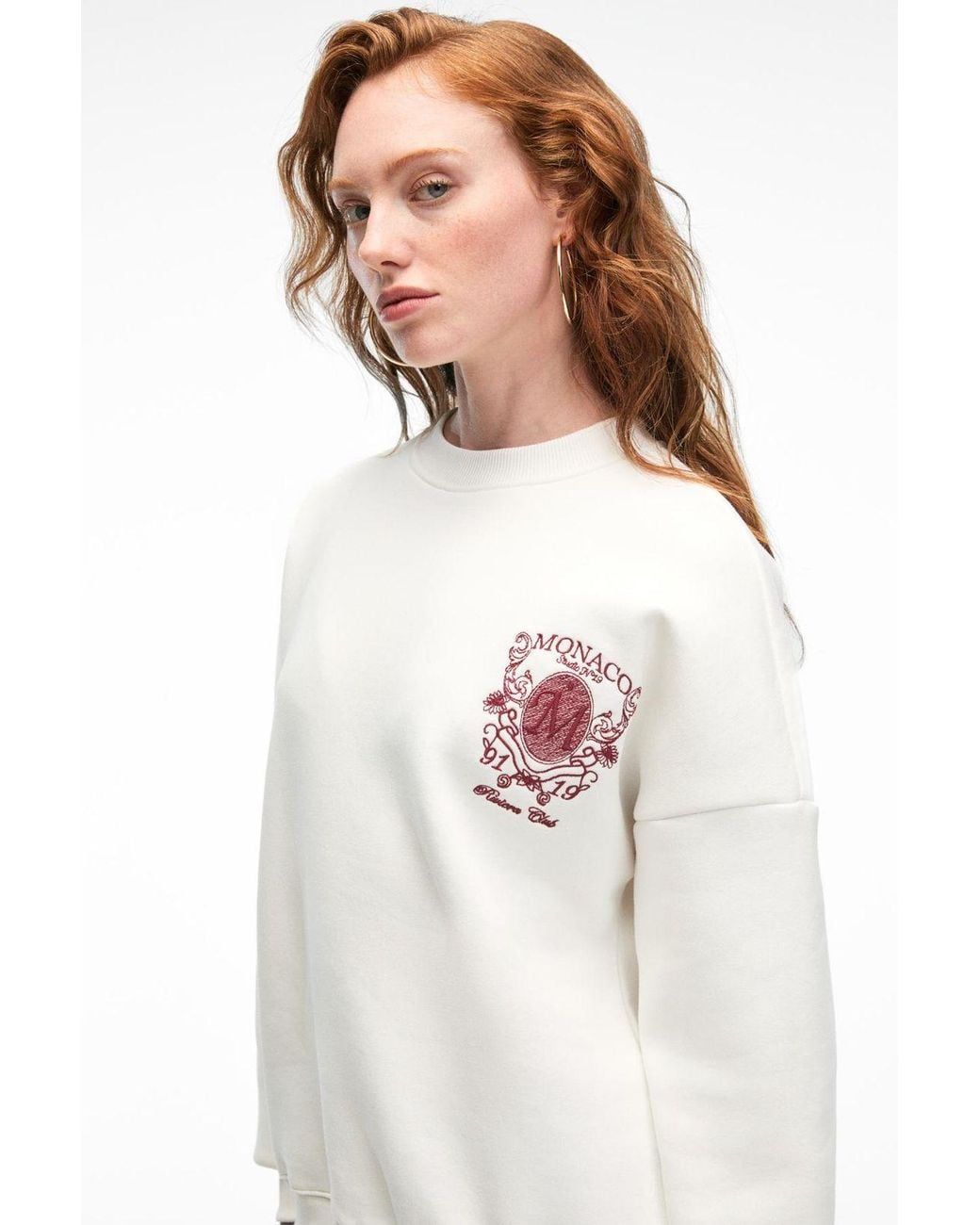 Grimelange White Oversized Crew Neck Sweatshirt