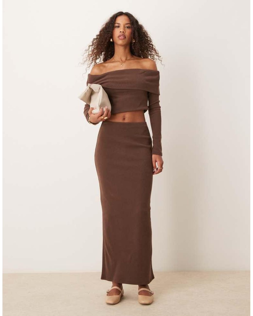 Miss Selfridge Brown Deep Bardot Top