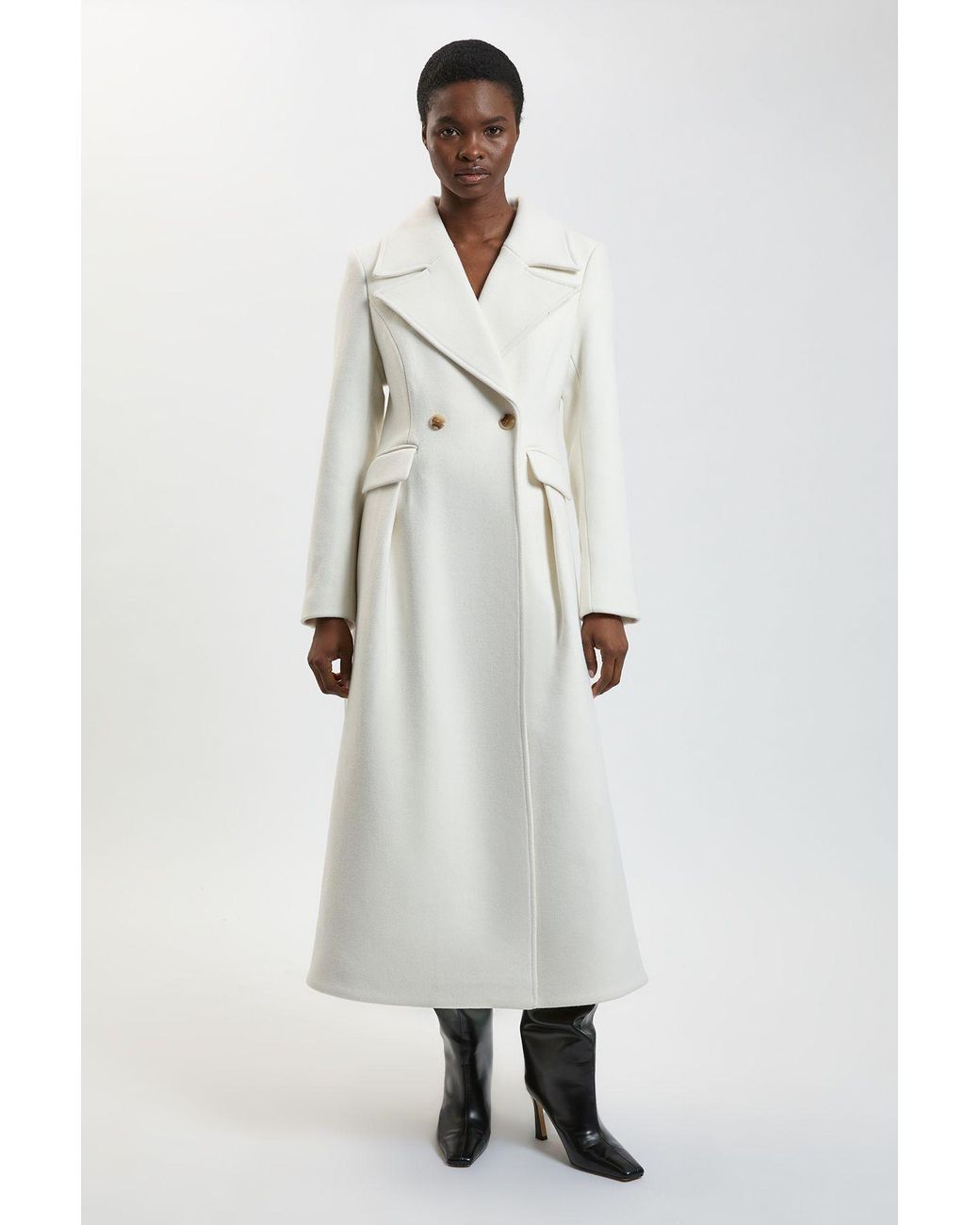 Karen Millen White Wool Tailored Flared Skirt Midi Coat