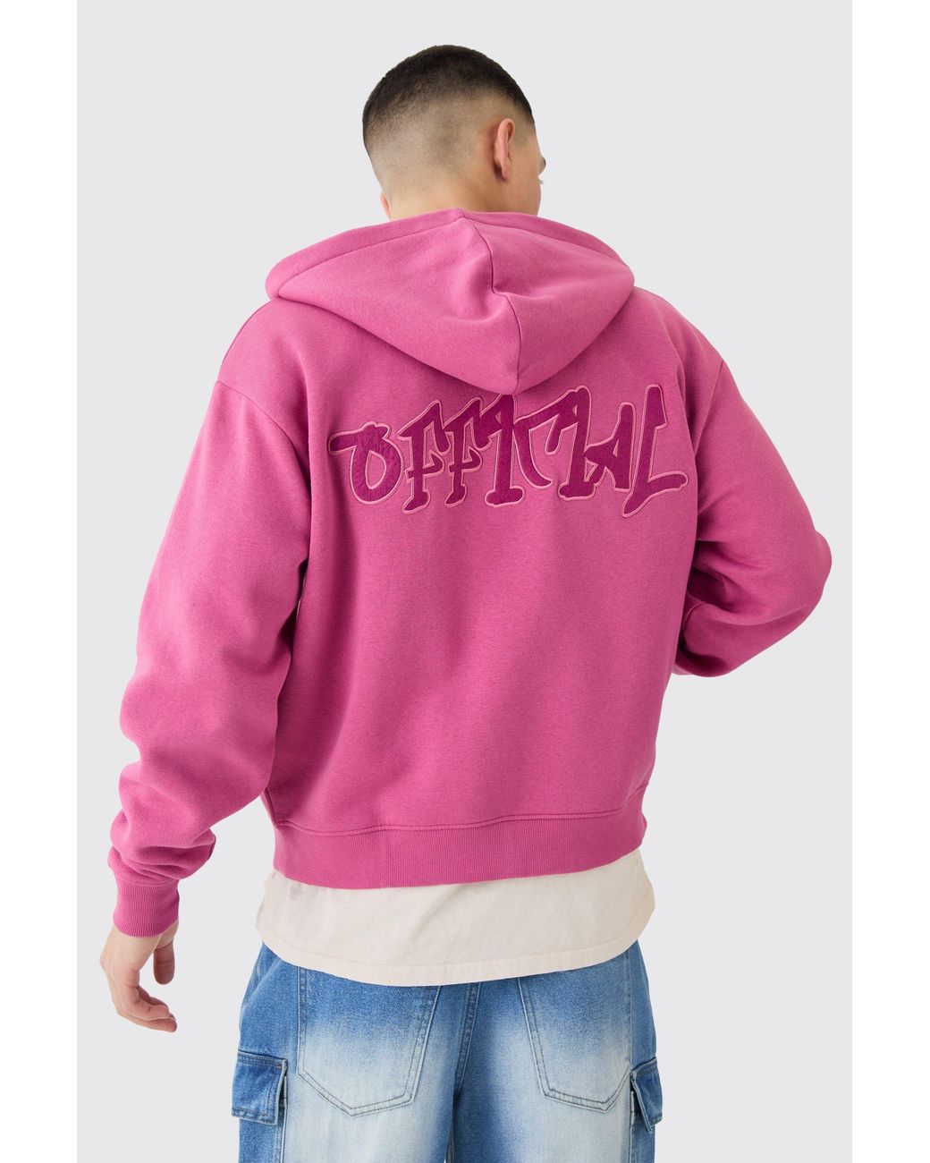 BoohooMAN Pink Official Graffiti Boxy Fit Zip Through Hoodie for men