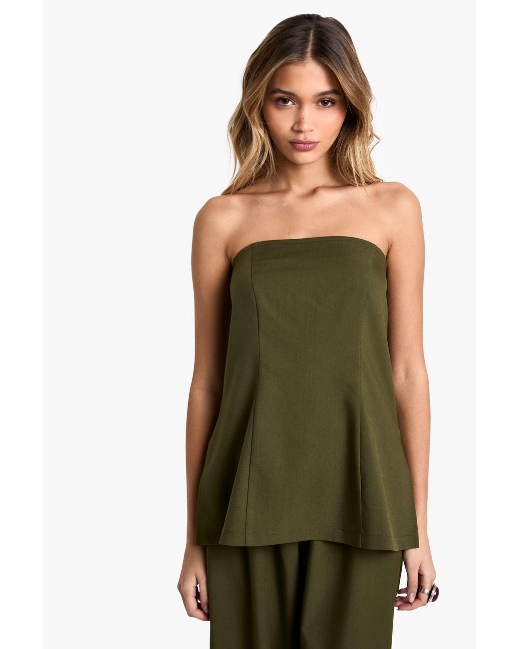 Boohoo Green Woven Bandeau Top