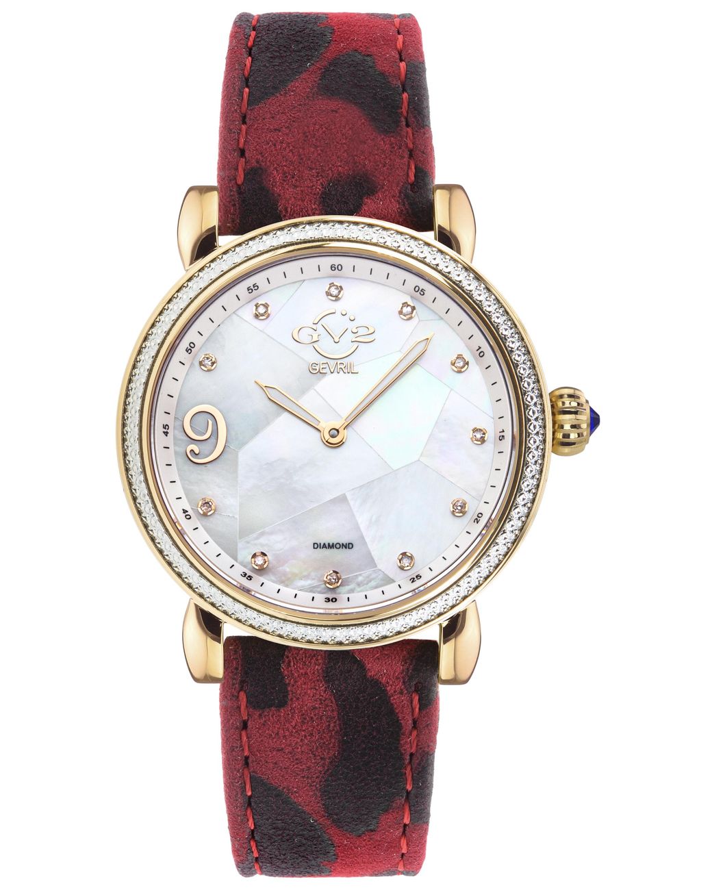 Gv2 Red Ravenna Mop Dial Tone Case Calfskin Leather Watch