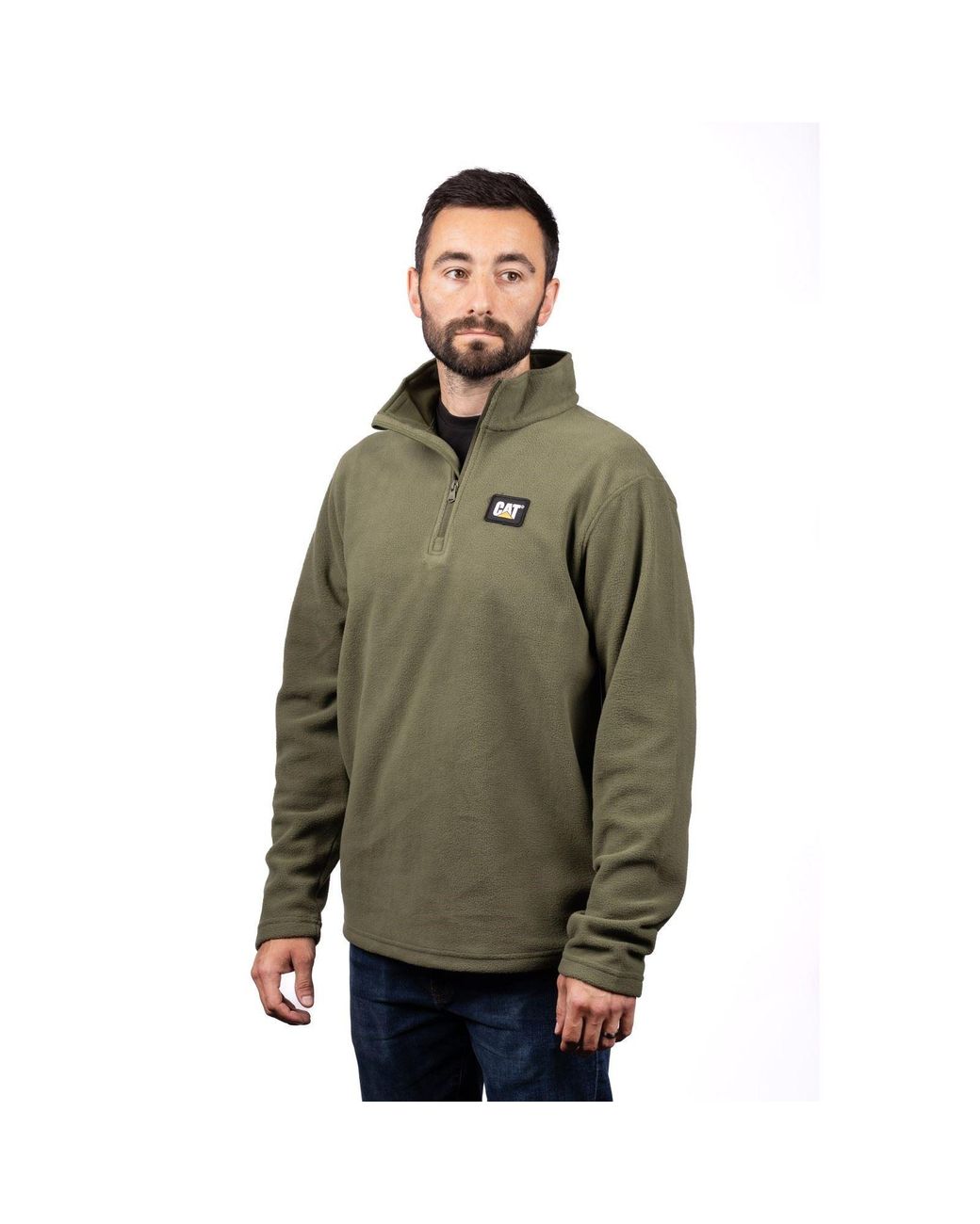 Caterpillar Green Cat Microfleece Quarter Zip Sweatshirt for men