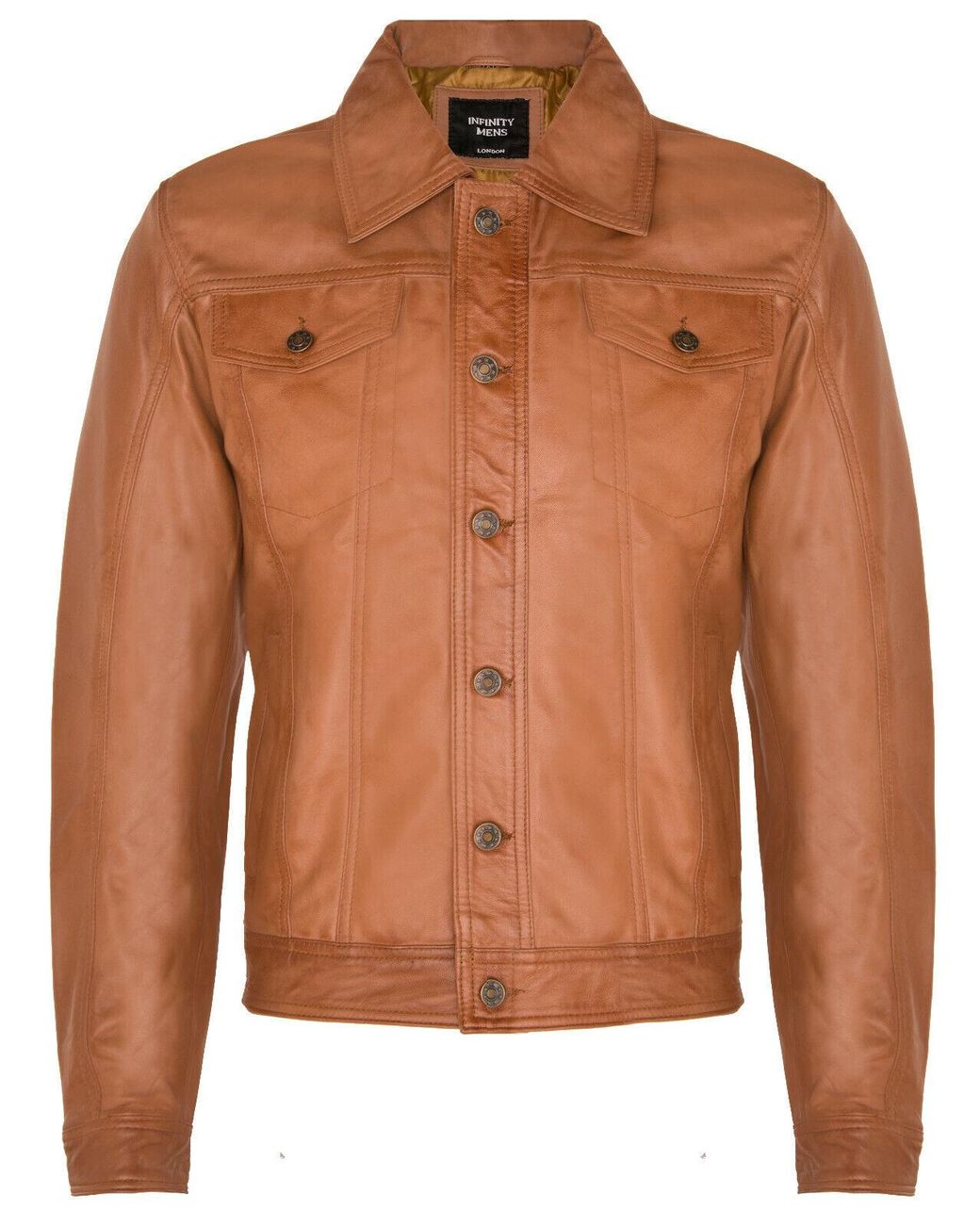 Infinity Leather Brown Trucker Slim Fit Shirt Jacket for men