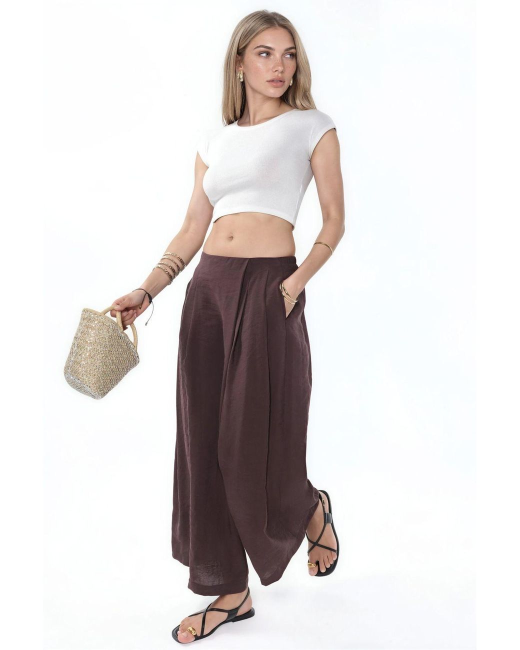 Hiccup Brown Wide Leg Palazzo Modal Pants