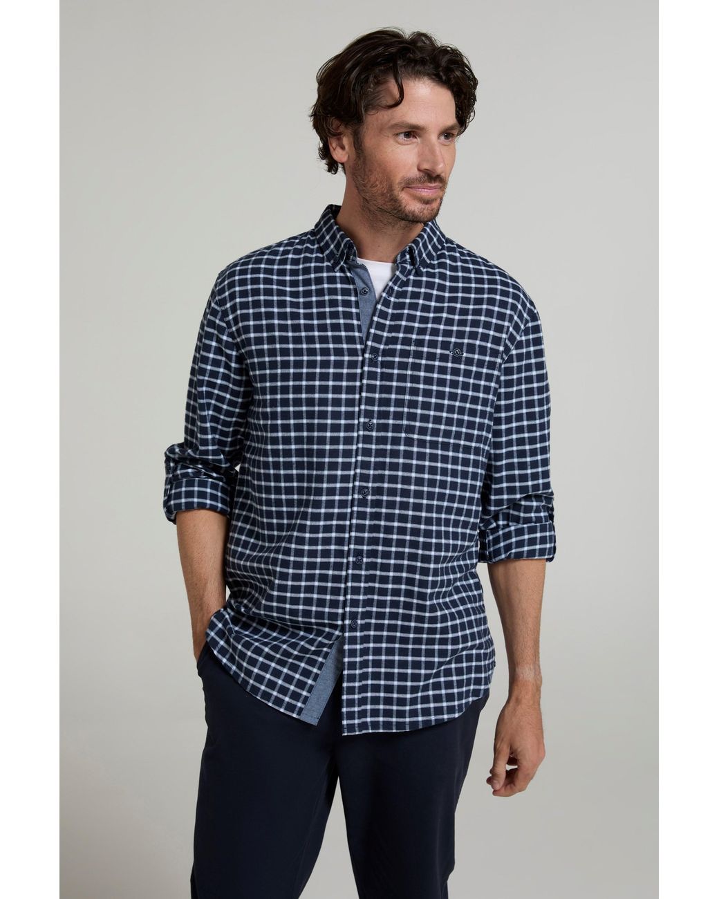 Mountain Warehouse Blue 'Driftwood' Check Print Shirt Cotton Long Sleeved Everyday Top for men