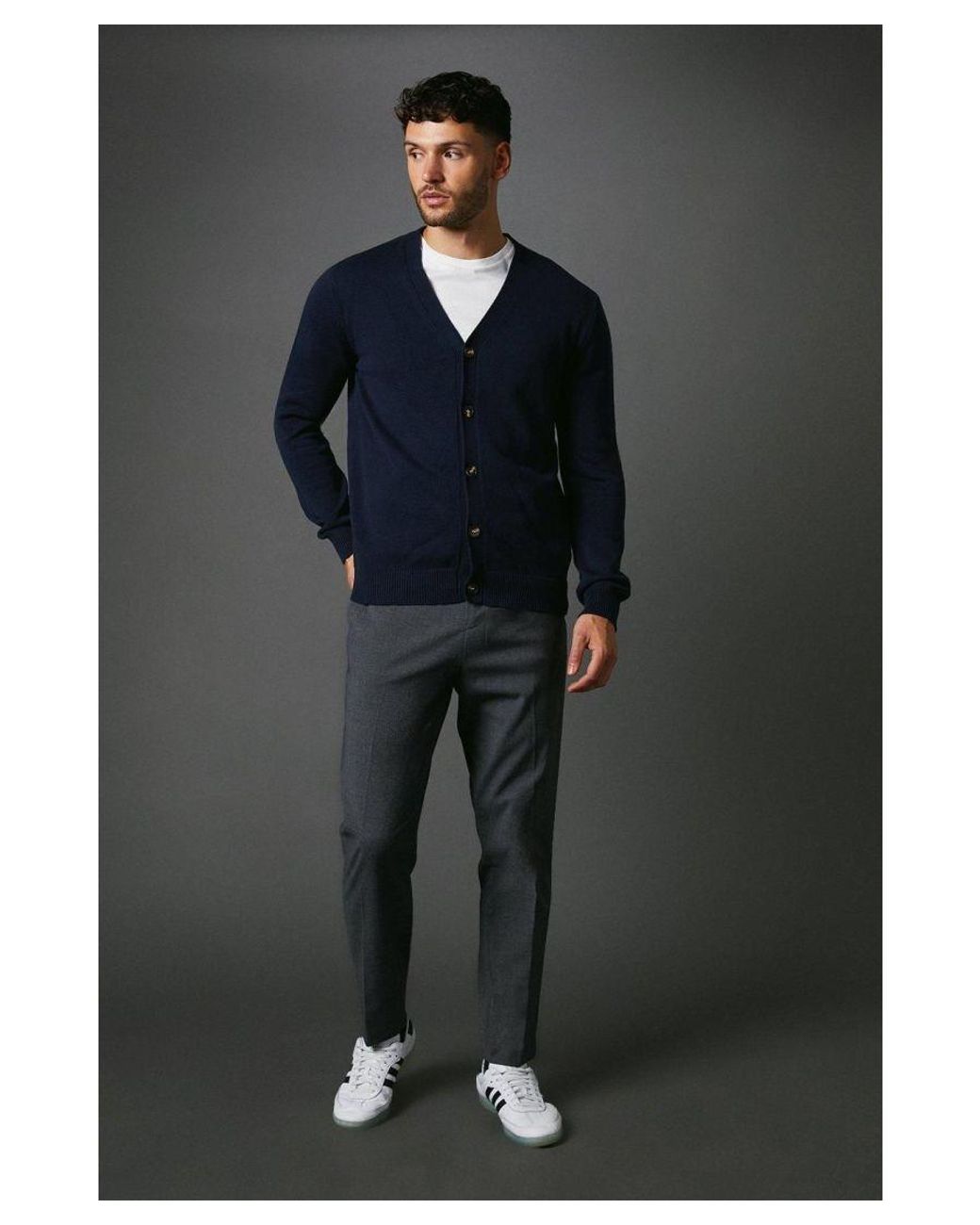 MAINE Blue Premium Pure Cotton Knitted Cardigan for men