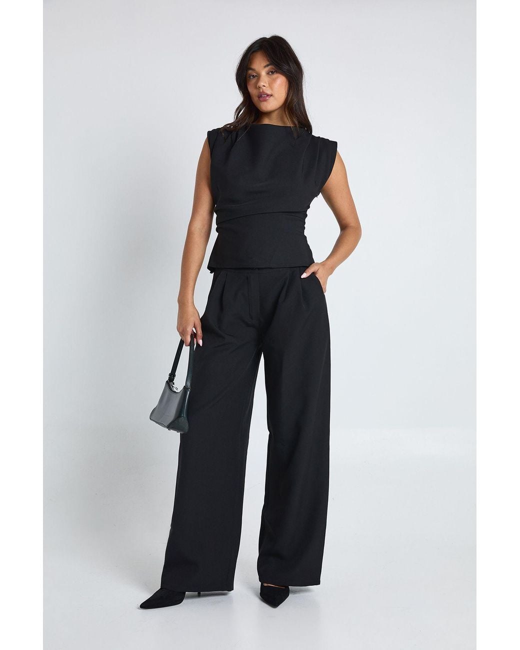 Boohoo Blue Pleated Cinched Top & Palazzo Trouser Co-Ord
