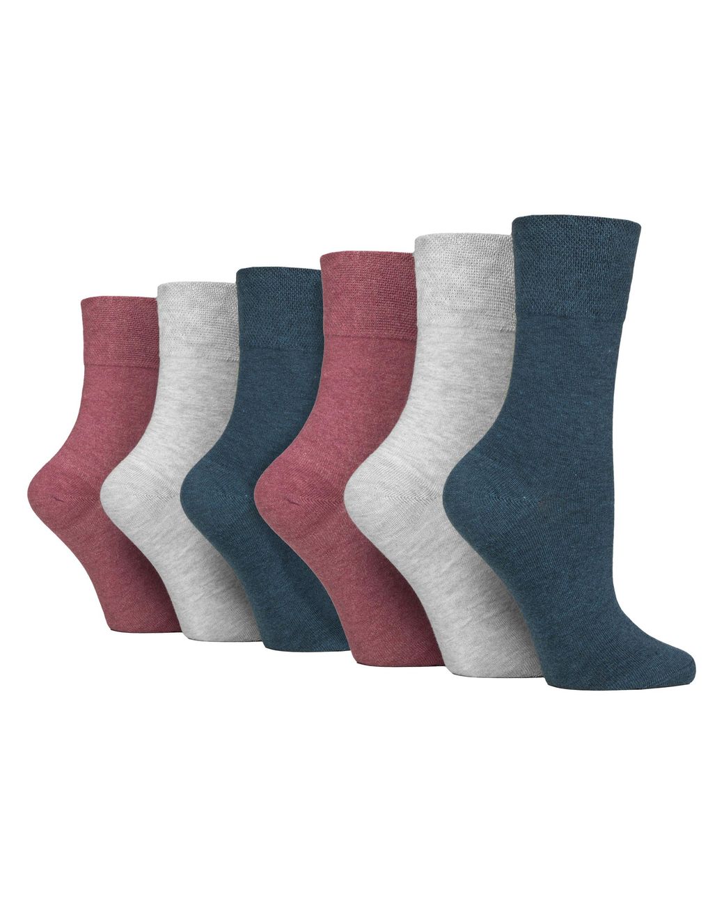 IOMI Blue 6 Pack Ladies Non Elastic Cotton Diabetic Socks With Seamless Toe