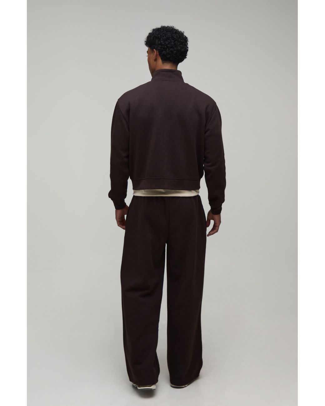 BoohooMAN Black Oversized Boxy Zip Through Funnel Neck And Wide Leg Jogger for men