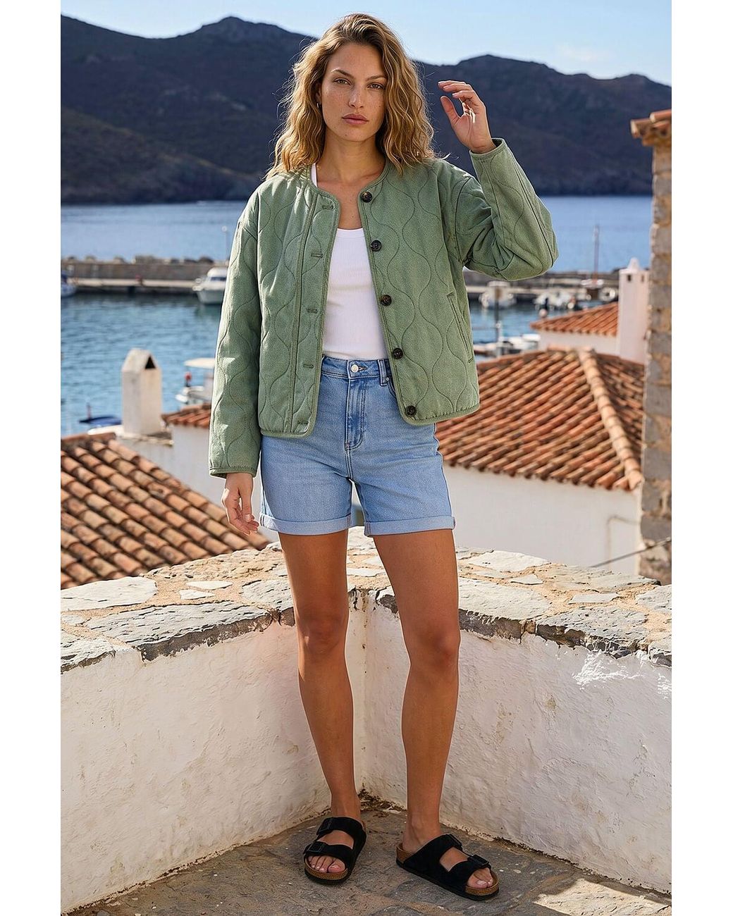 Roman Green Cotton Twill Quilted Jacket