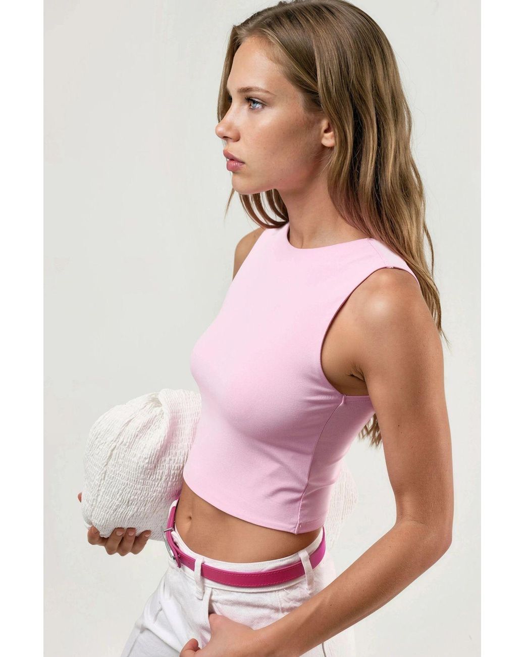 Busem Pink Boat Neck Sleeveless Knitted Blouse