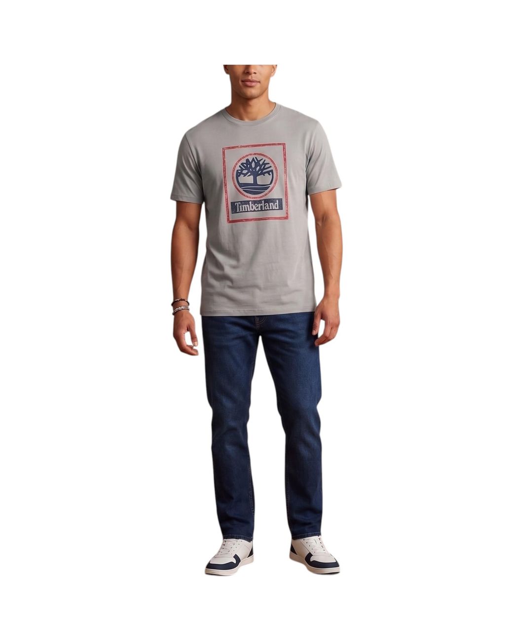 Timberland Blue T Shirts Tree Print Classic Logo Summer Cotton Crew Neck Top for men