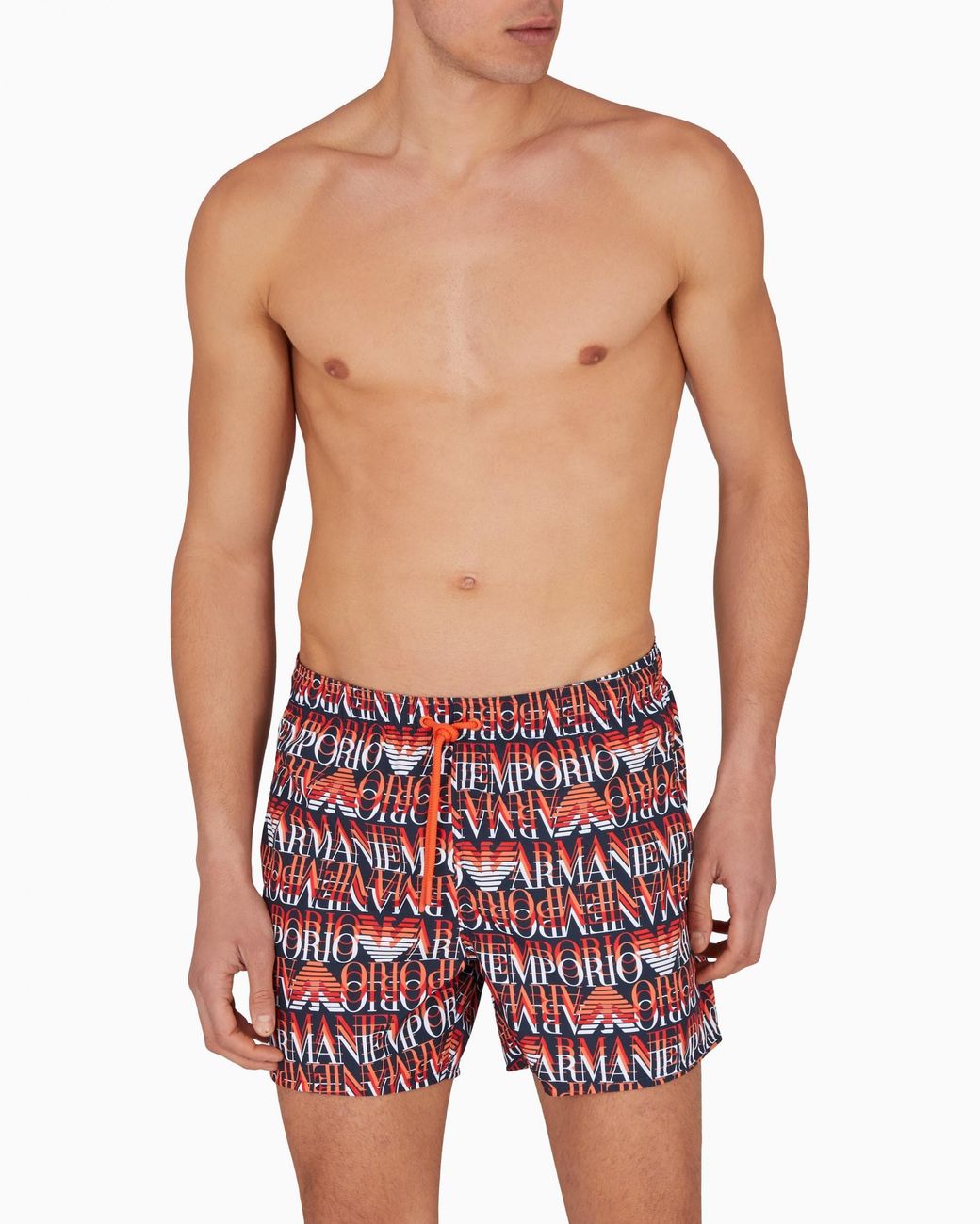 Emporio Armani Red Large Logo Beach Shorts for men