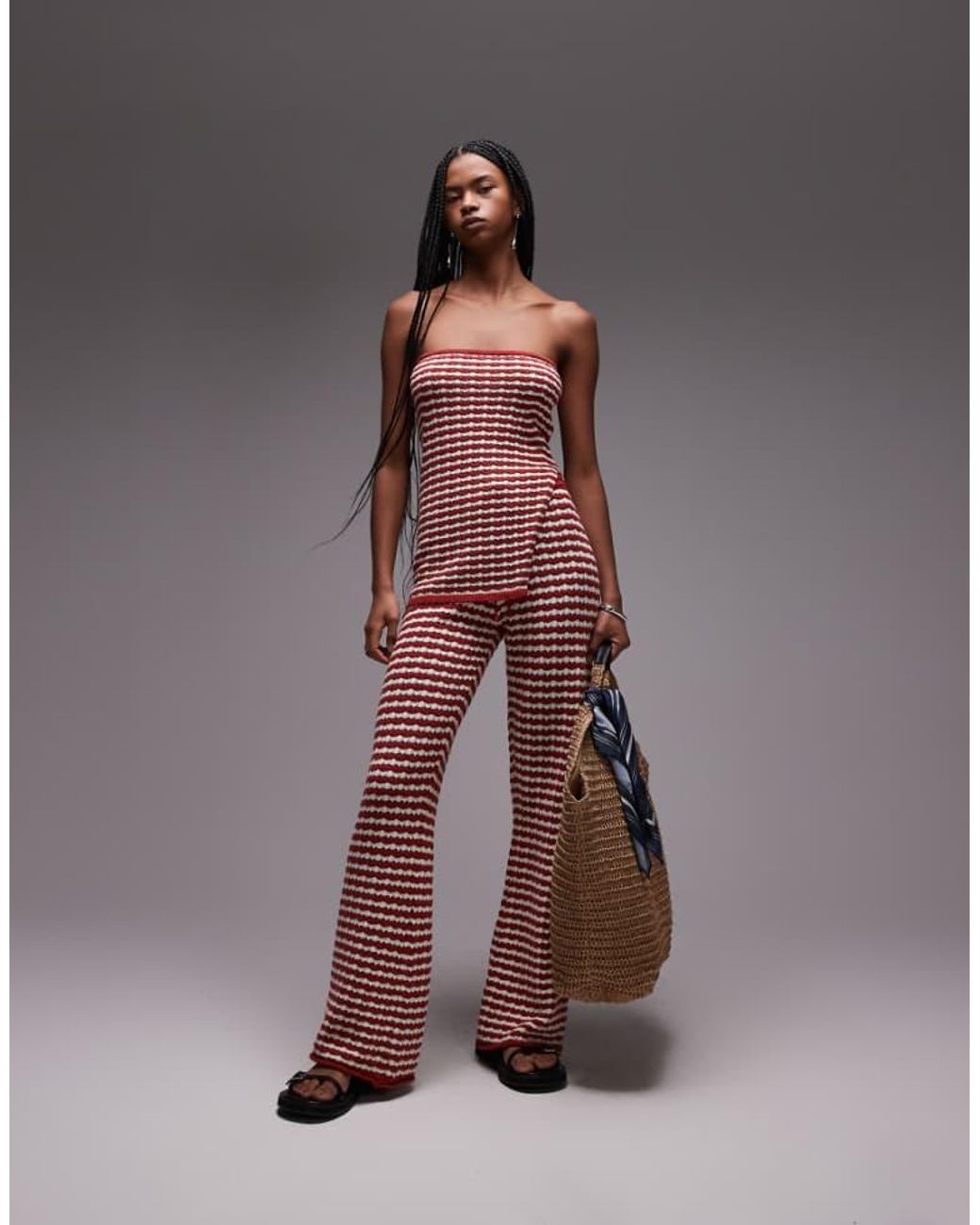 TOPSHOP Brown Knitted Stripe Trouser Co-Ord