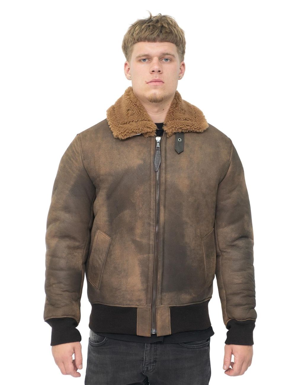 Infinity Leather Brown Antique Sheepskin Bomber Jacket-Algorta for men