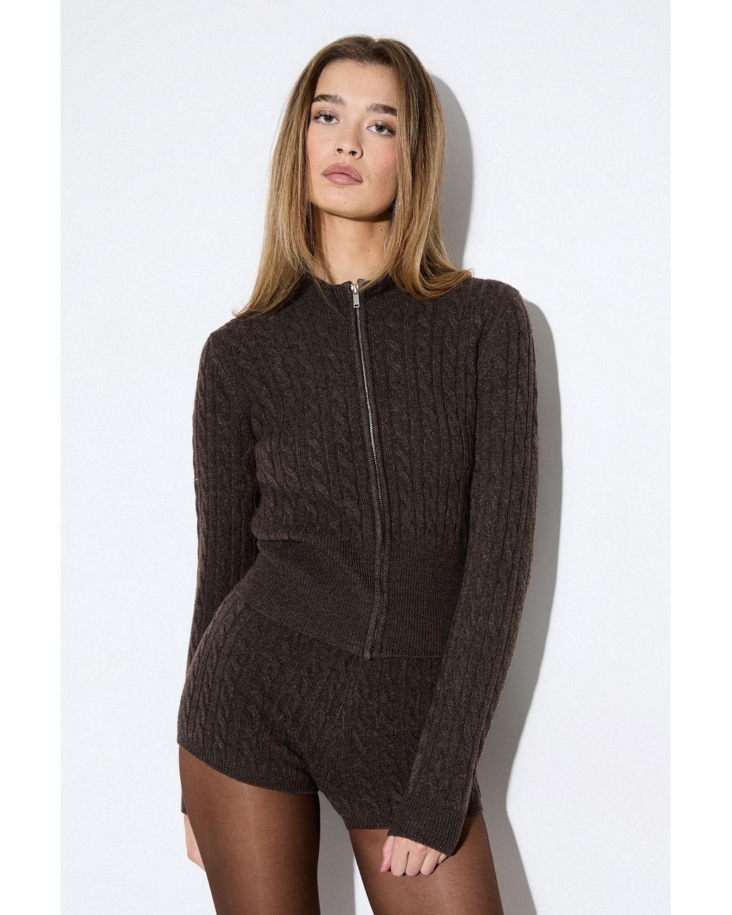 MissPap Black Fitted Cable Zip Up Cardigan Co-Ord