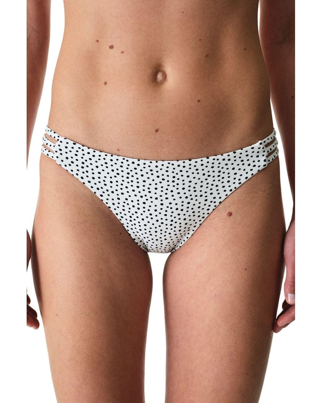 Penti White Point Polka Dot Textured Mid Waist Bikini Bottom