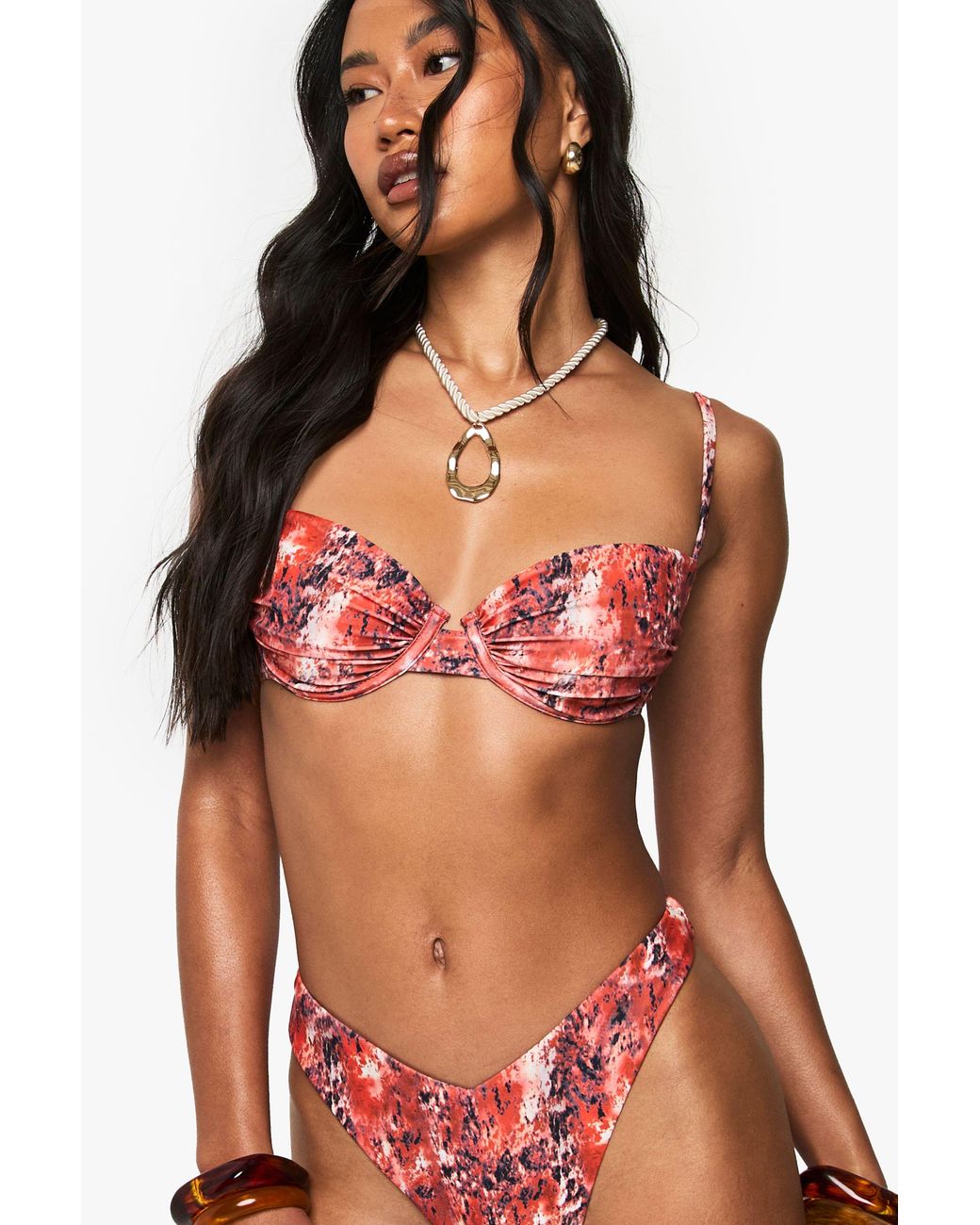 Boohoo Premium Abstract Print Underwired Balcony Bikini Top