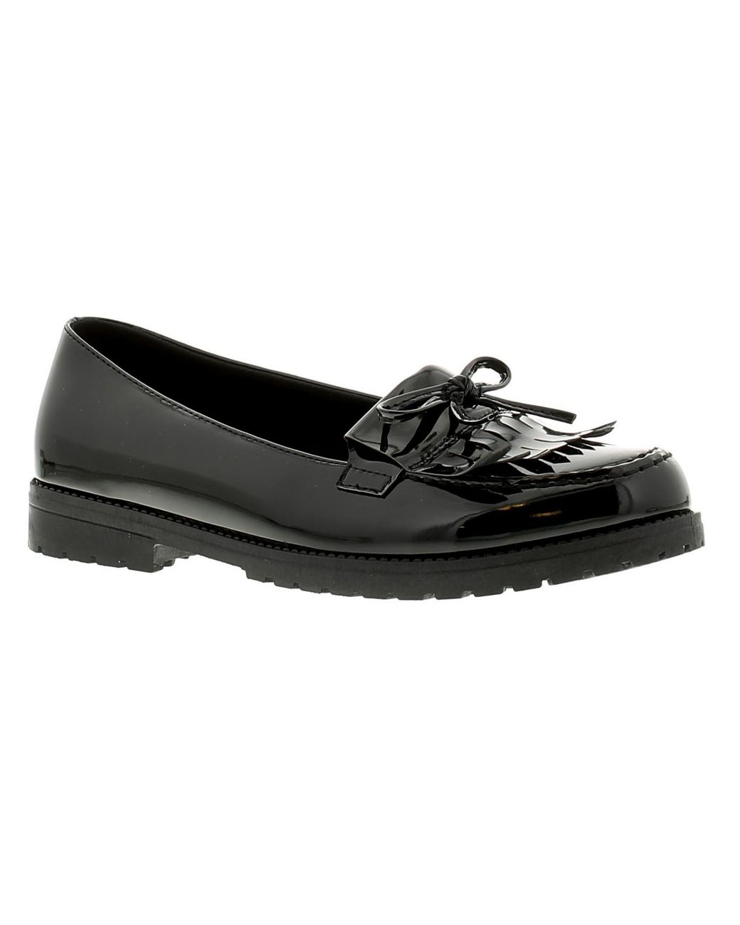 Platino Black Flat Shoes Tumble Slip On Patent
